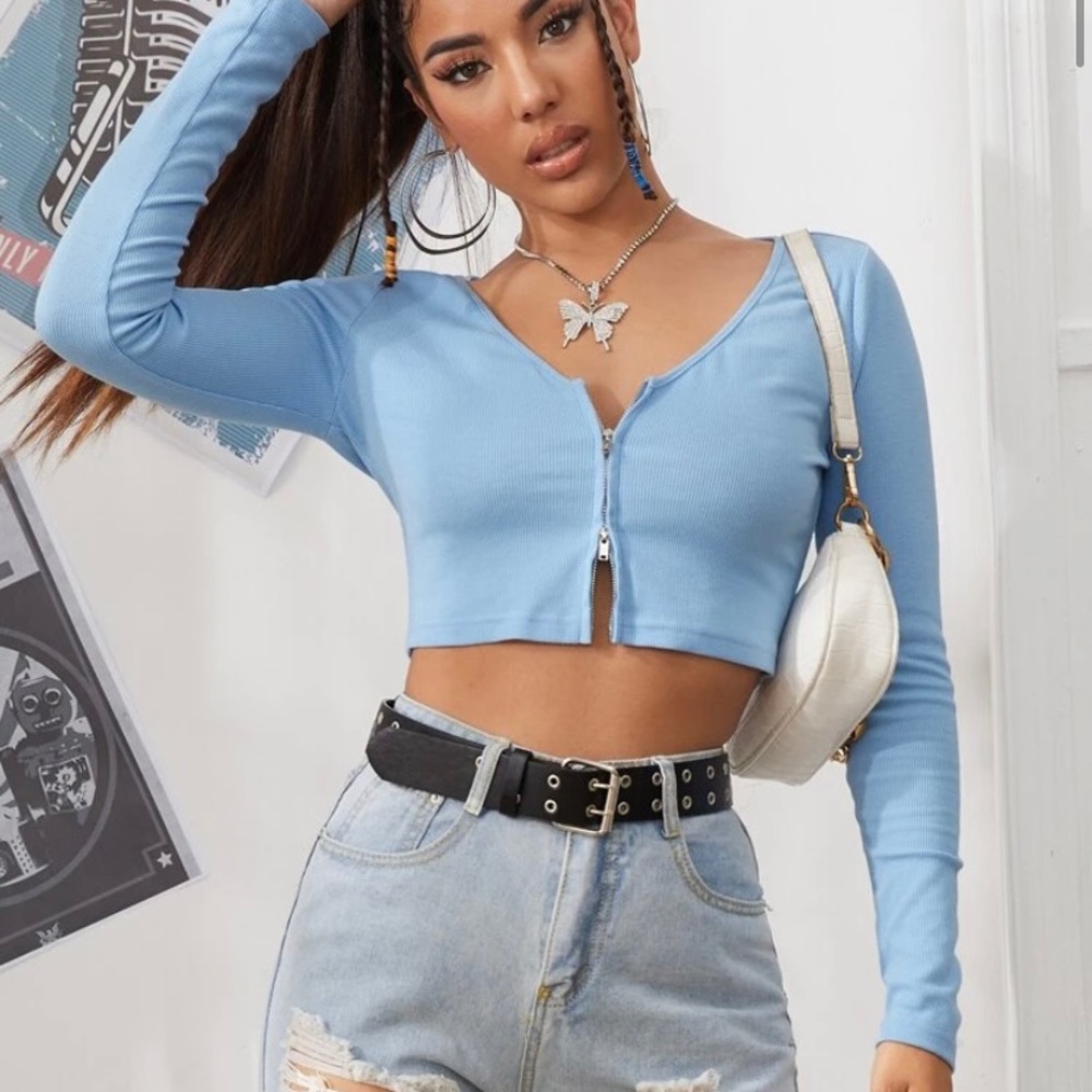 2 SHEIN two way zip tops